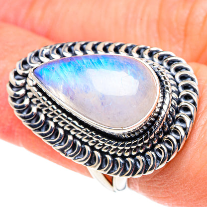 Rainbow Moonstone Rings handcrafted by Ana Silver Co - RING93822