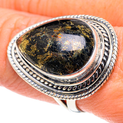 Pyrite In Black Onyx Rings handcrafted by Ana Silver Co - RING93899