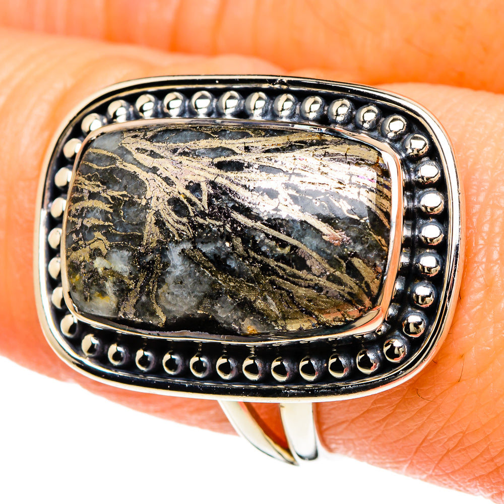 Pyrite Agate Rings handcrafted by Ana Silver Co - RING93949