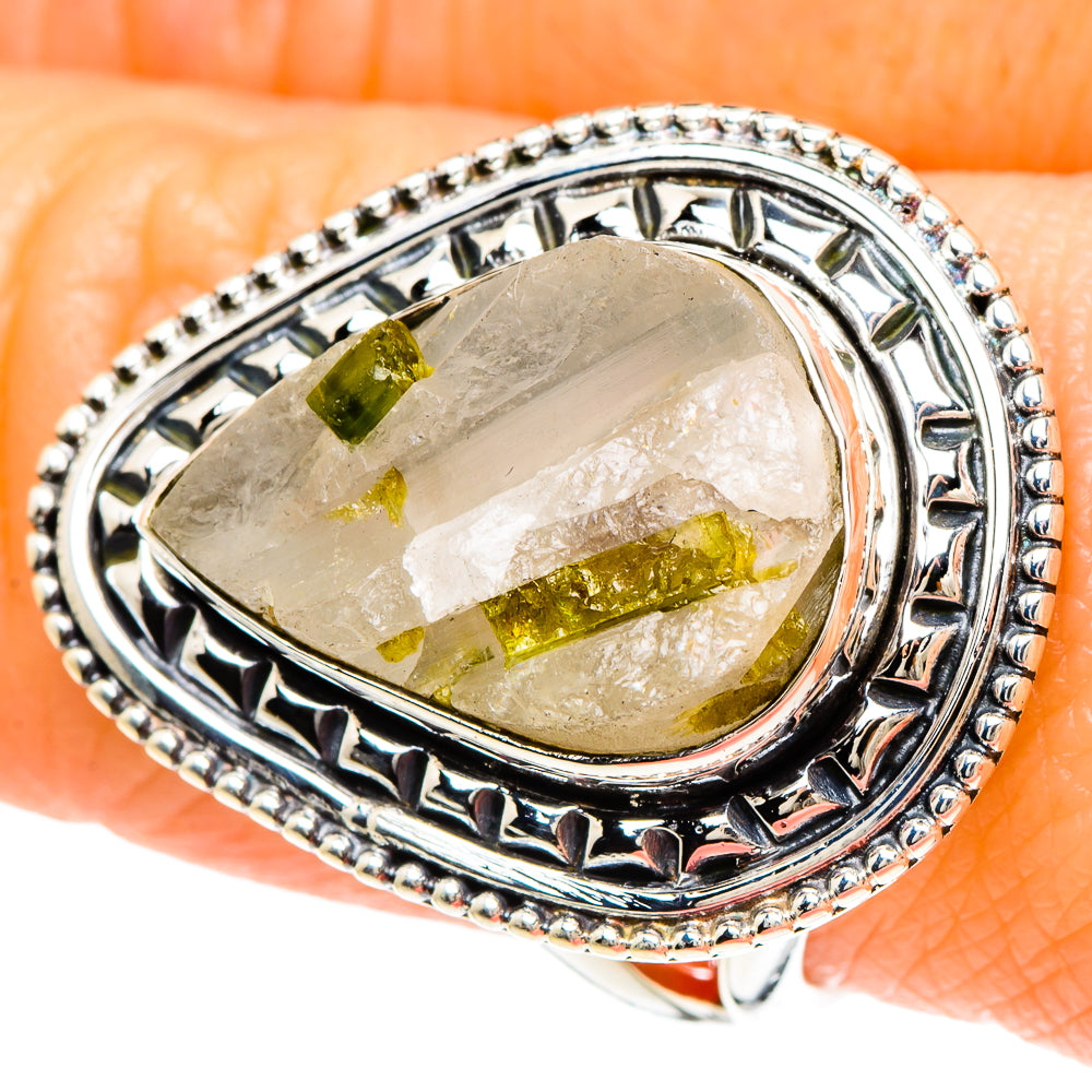 Green Tourmaline In Quartz Rings handcrafted by Ana Silver Co - RING93953