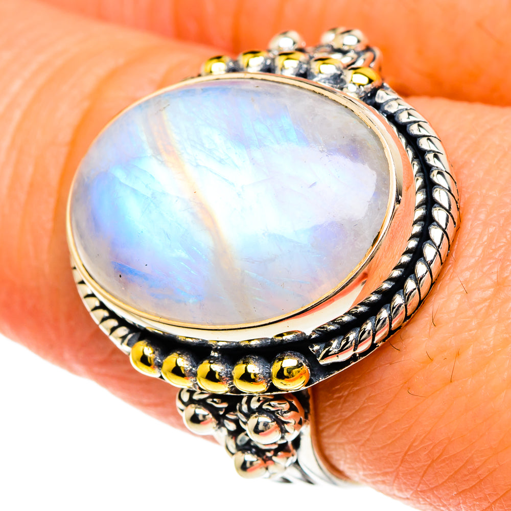 Rainbow Moonstone Rings handcrafted by Ana Silver Co - RING93978