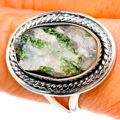 Green Tourmaline In Quartz Rings handcrafted by Ana Silver Co - RING94009