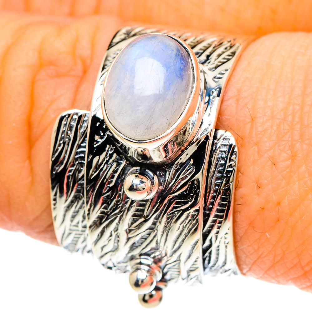 Rainbow Moonstone Rings handcrafted by Ana Silver Co - RING94032