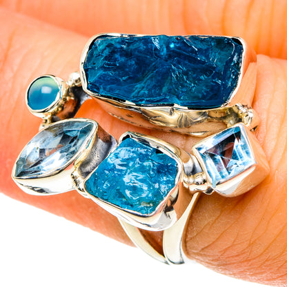 925 sterling silver ring with large rough blue stone and small teal round accent on finger