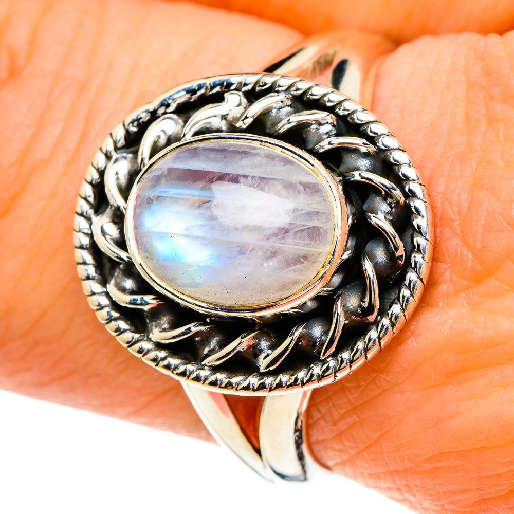 Rainbow Moonstone Rings handcrafted by Ana Silver Co - RING94074