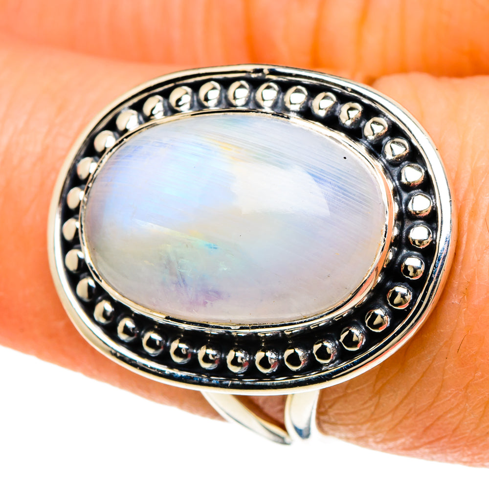 Rainbow Moonstone Rings handcrafted by Ana Silver Co - RING94076