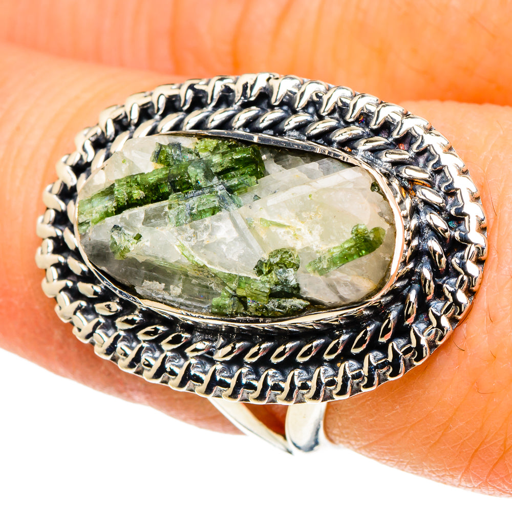 Green Tourmaline In Quartz Rings handcrafted by Ana Silver Co - RING94092