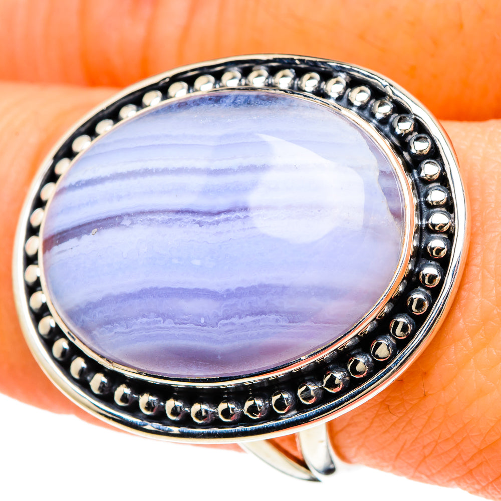 Blue Lace Agate Rings handcrafted by Ana Silver Co - RING94101