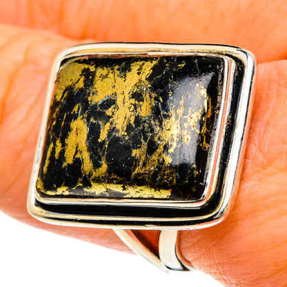 Pyrite In Black Onyx Rings handcrafted by Ana Silver Co - RING94141