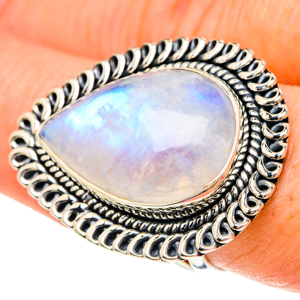 Rainbow Moonstone Rings handcrafted by Ana Silver Co - RING94186
