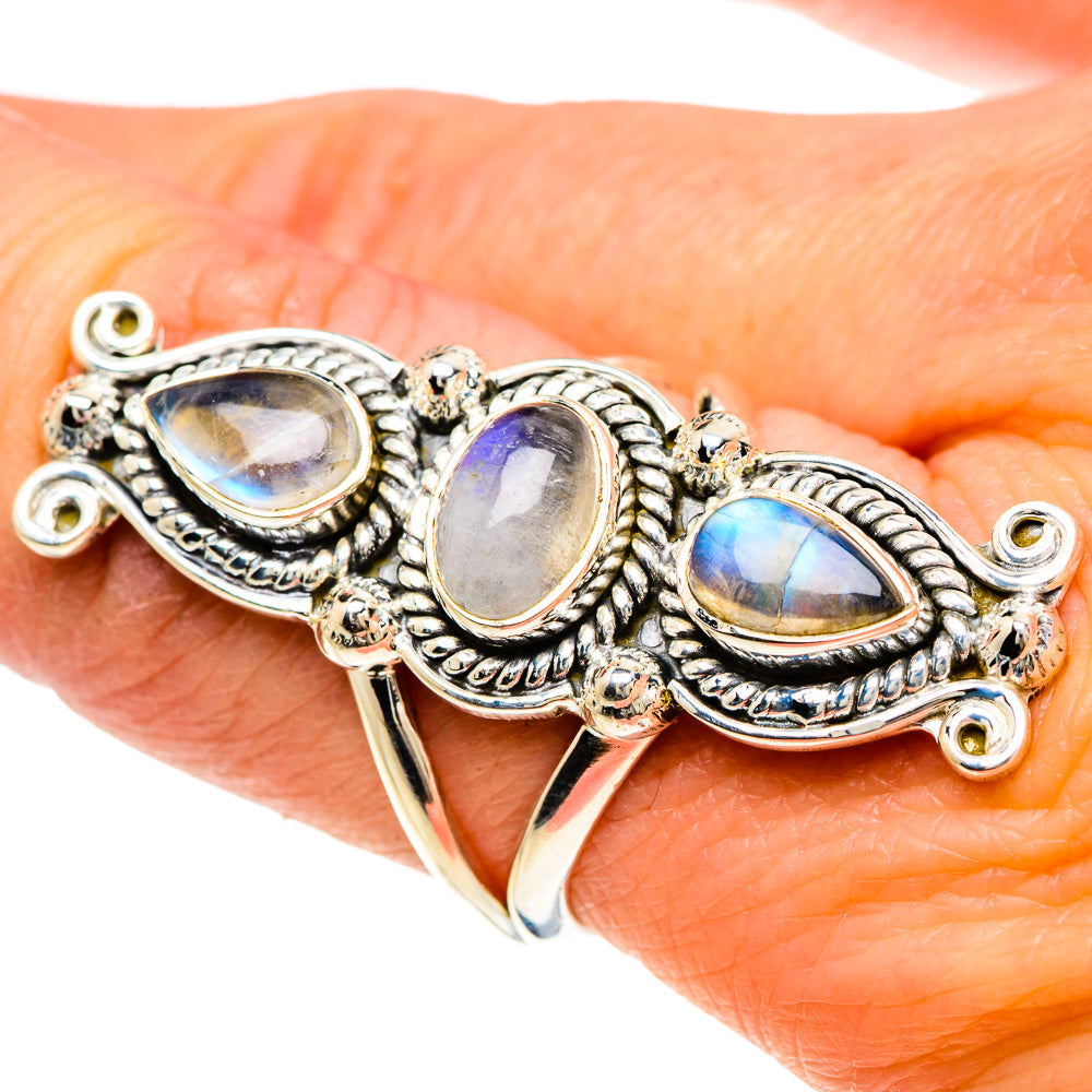 Rainbow Moonstone Rings handcrafted by Ana Silver Co - RING94250