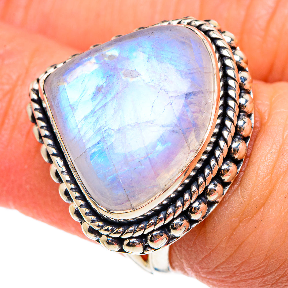 Rainbow Moonstone Rings handcrafted by Ana Silver Co - RING94271