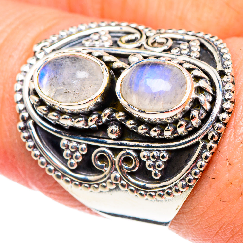 Rainbow Moonstone Rings handcrafted by Ana Silver Co - RING94272