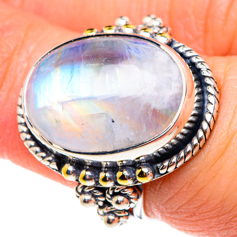 Rainbow Moonstone Rings handcrafted by Ana Silver Co - RING94273