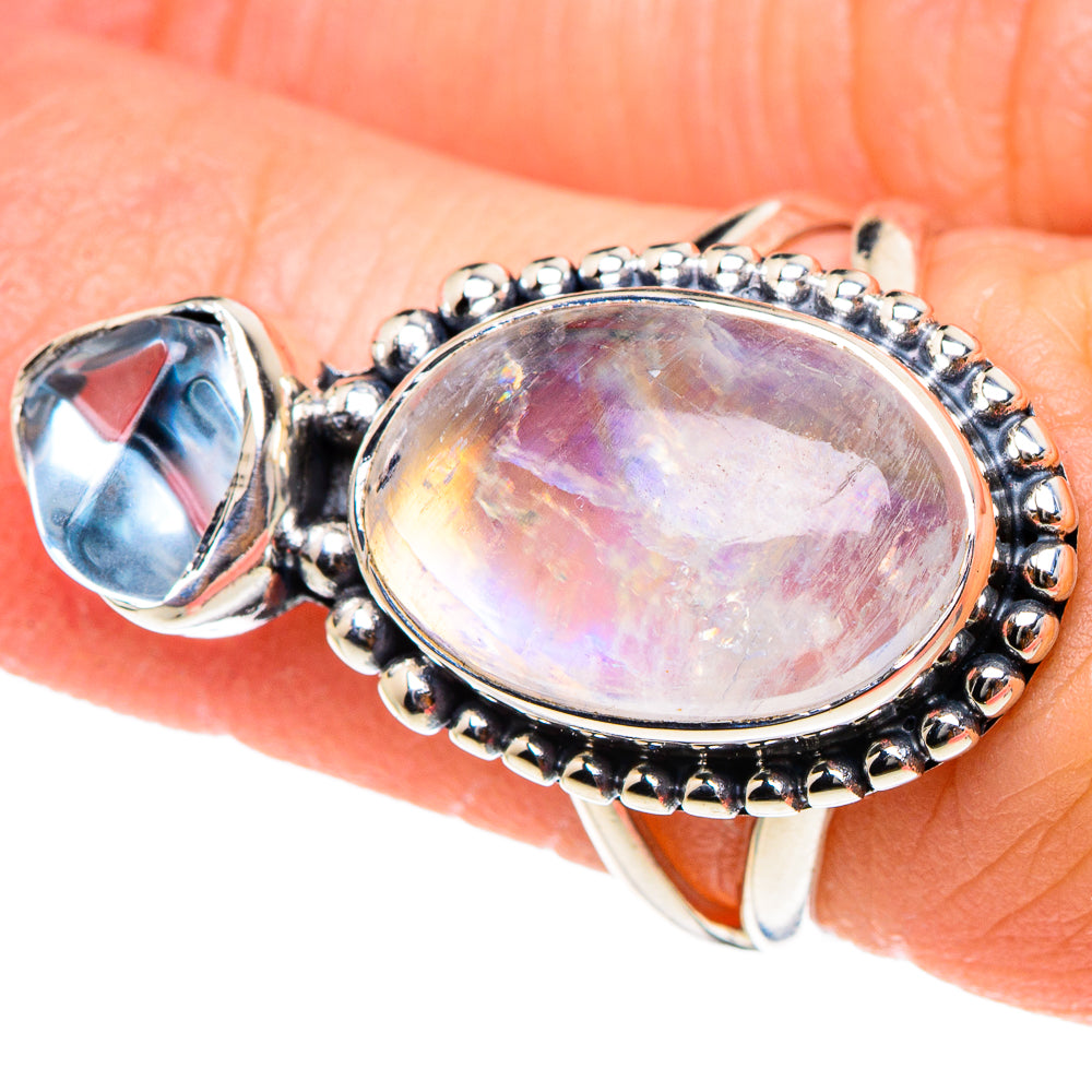 Rainbow Moonstone Rings handcrafted by Ana Silver Co - RING94350