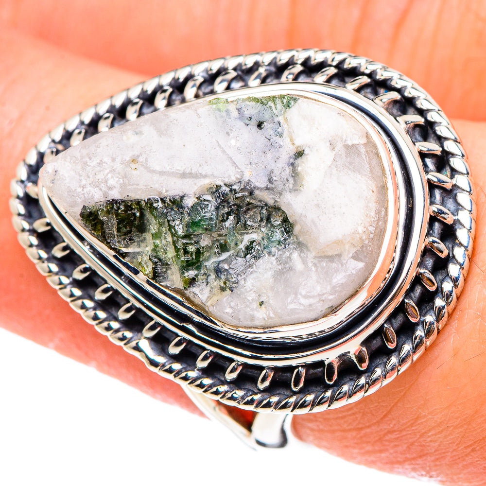 Green Tourmaline in Quartz Rings handcrafted by Ana Silver Co - RING94381