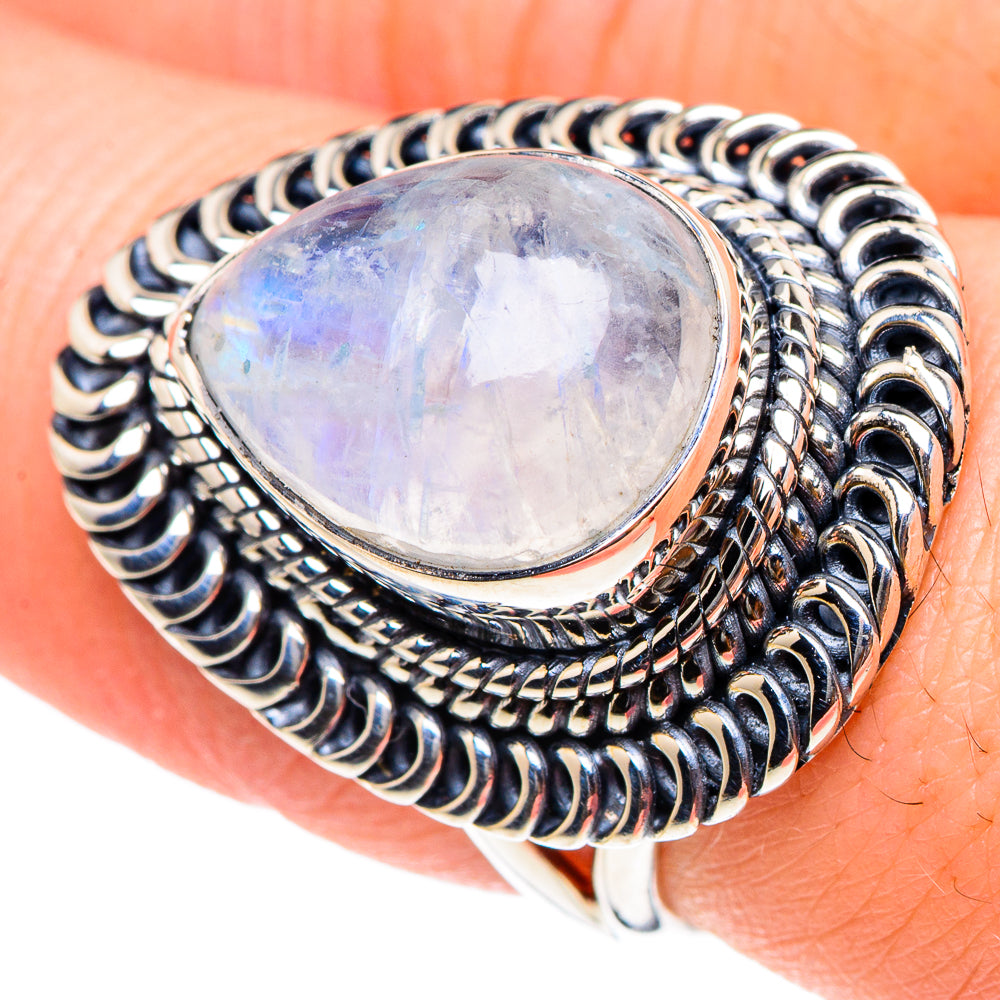 Rainbow Moonstone Rings handcrafted by Ana Silver Co - RING94387