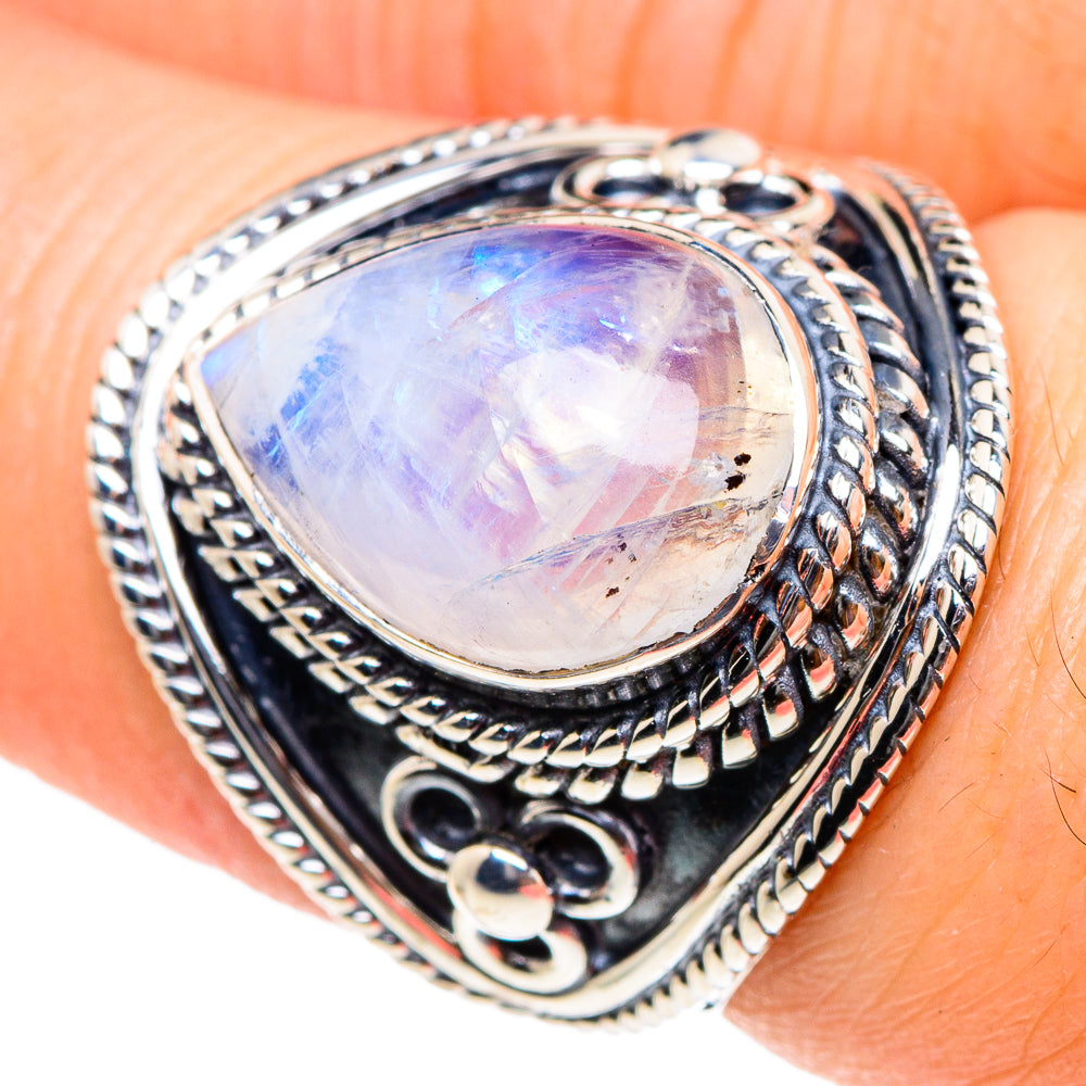 Rainbow Moonstone Rings handcrafted by Ana Silver Co - RING94410