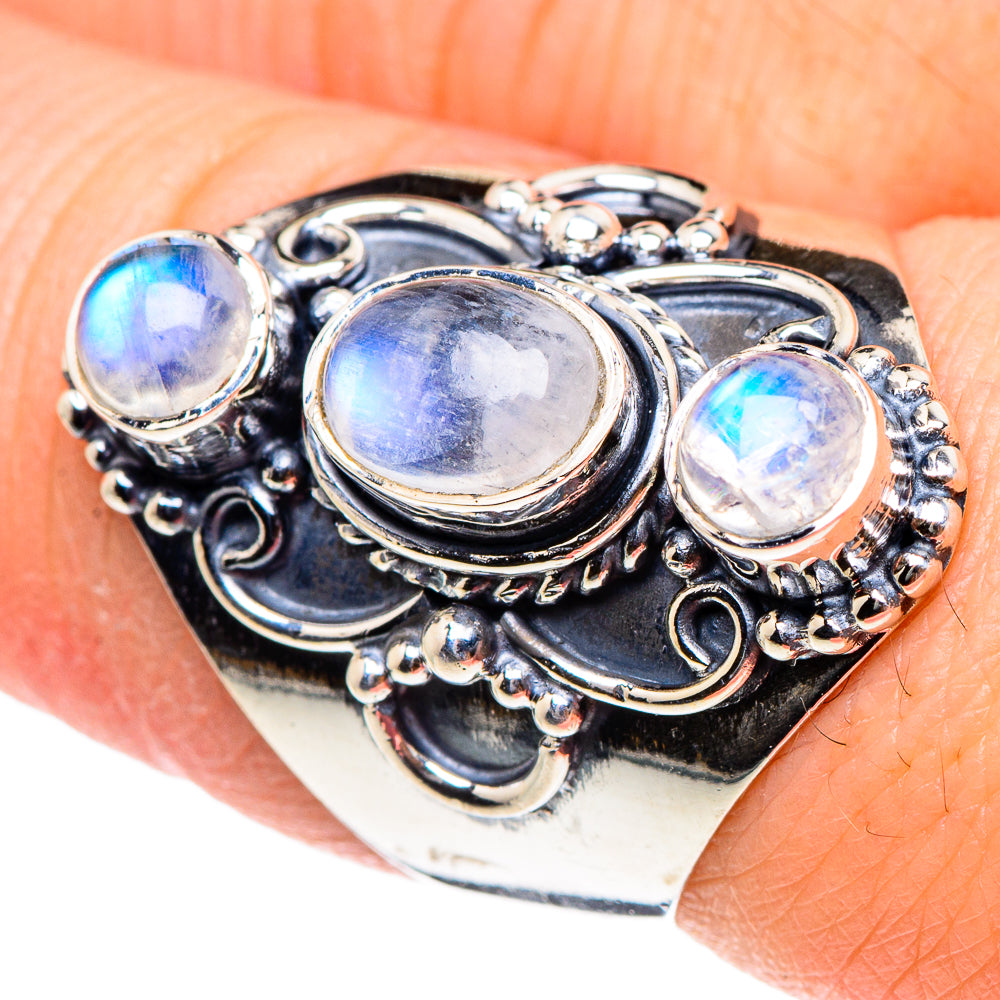 Rainbow Moonstone Rings handcrafted by Ana Silver Co - RING94413