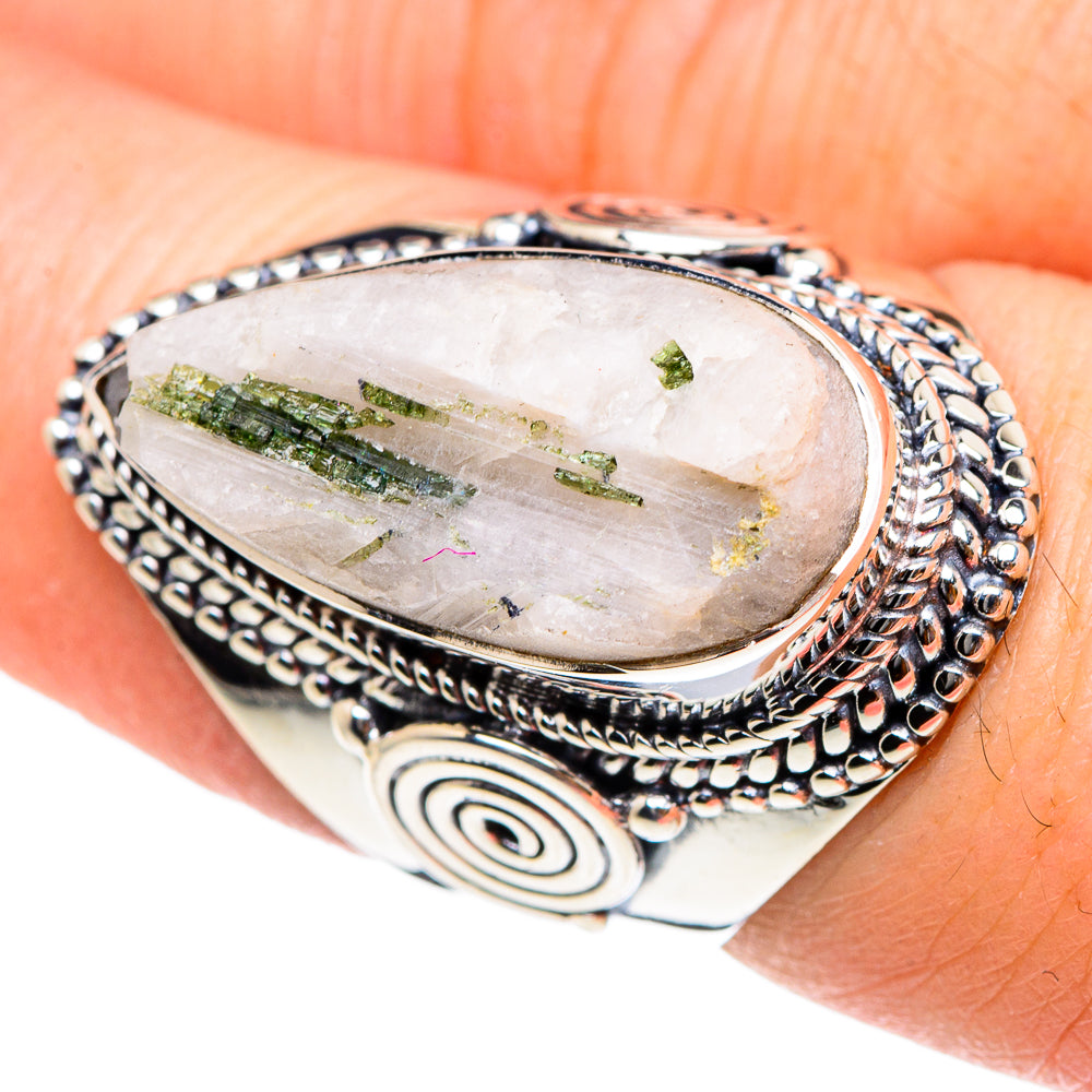 Green Tourmaline in Quartz Rings handcrafted by Ana Silver Co - RING94452