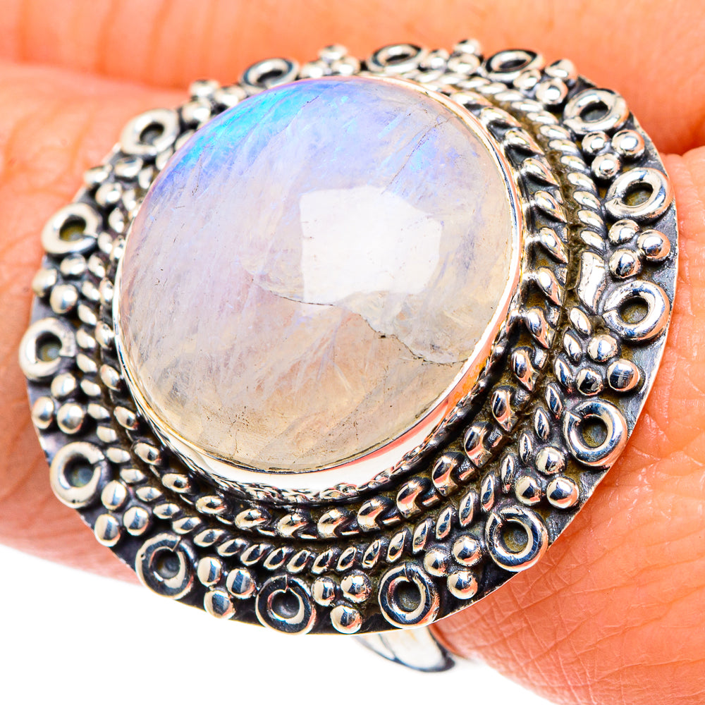 Rainbow Moonstone Rings handcrafted by Ana Silver Co - RING94453