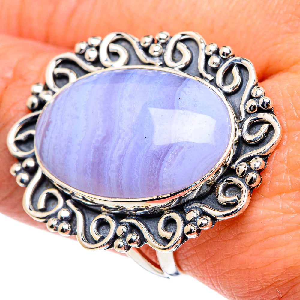 Blue Lace Agate Rings handcrafted by Ana Silver Co - RING94493