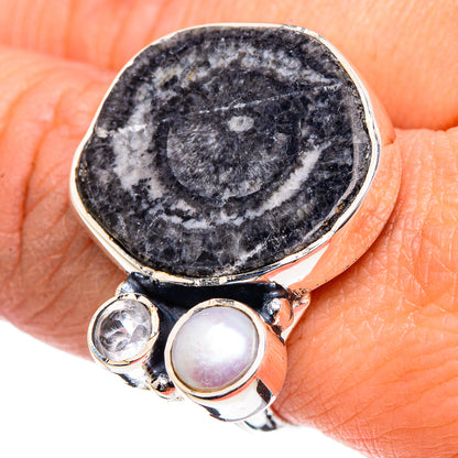 Goniatite Fossil Rings handcrafted by Ana Silver Co - RING94529