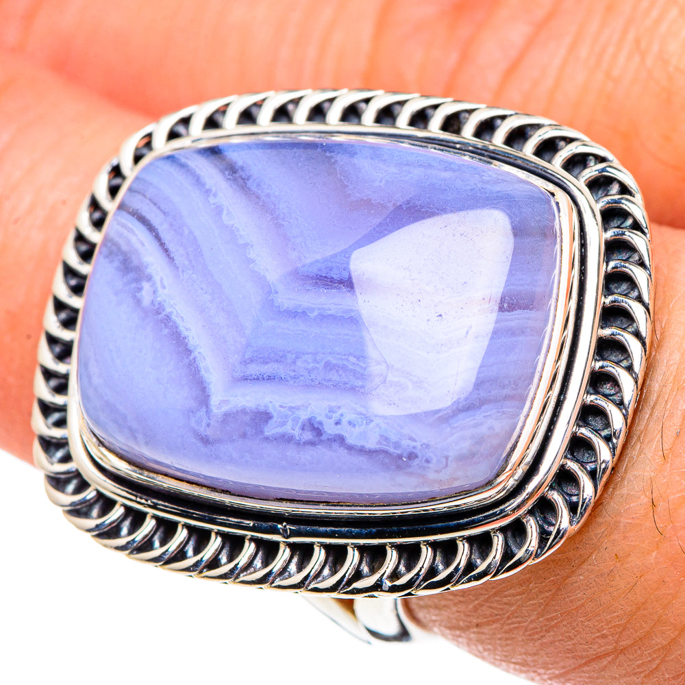 Blue Lace Agate Rings handcrafted by Ana Silver Co - RING94531