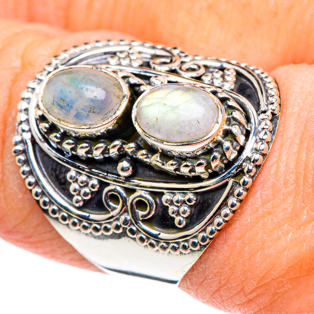 Rainbow Moonstone Rings handcrafted by Ana Silver Co - RING94571