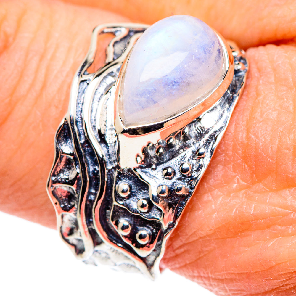 Rainbow Moonstone Rings handcrafted by Ana Silver Co - RING94598