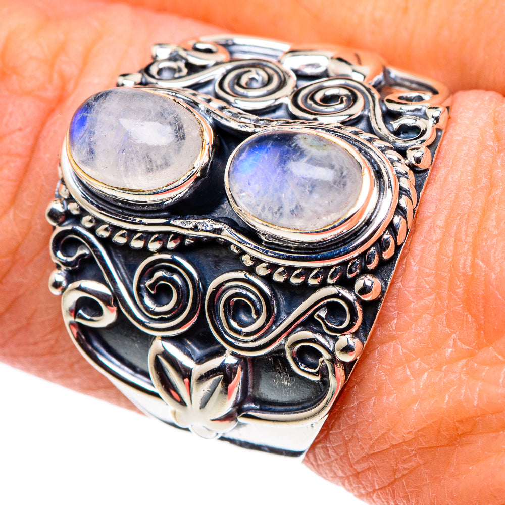 Rainbow Moonstone Rings handcrafted by Ana Silver Co - RING94599