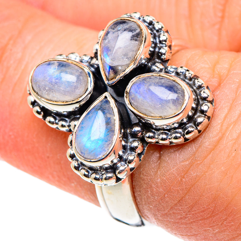 Rainbow Moonstone Rings handcrafted by Ana Silver Co - RING94670