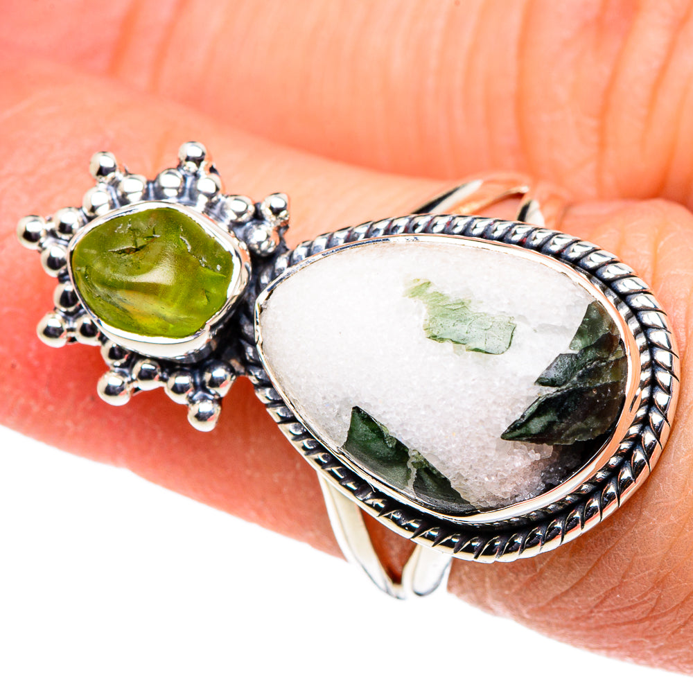 Green Tourmaline In Quartz Rings handcrafted by Ana Silver Co - RING94677