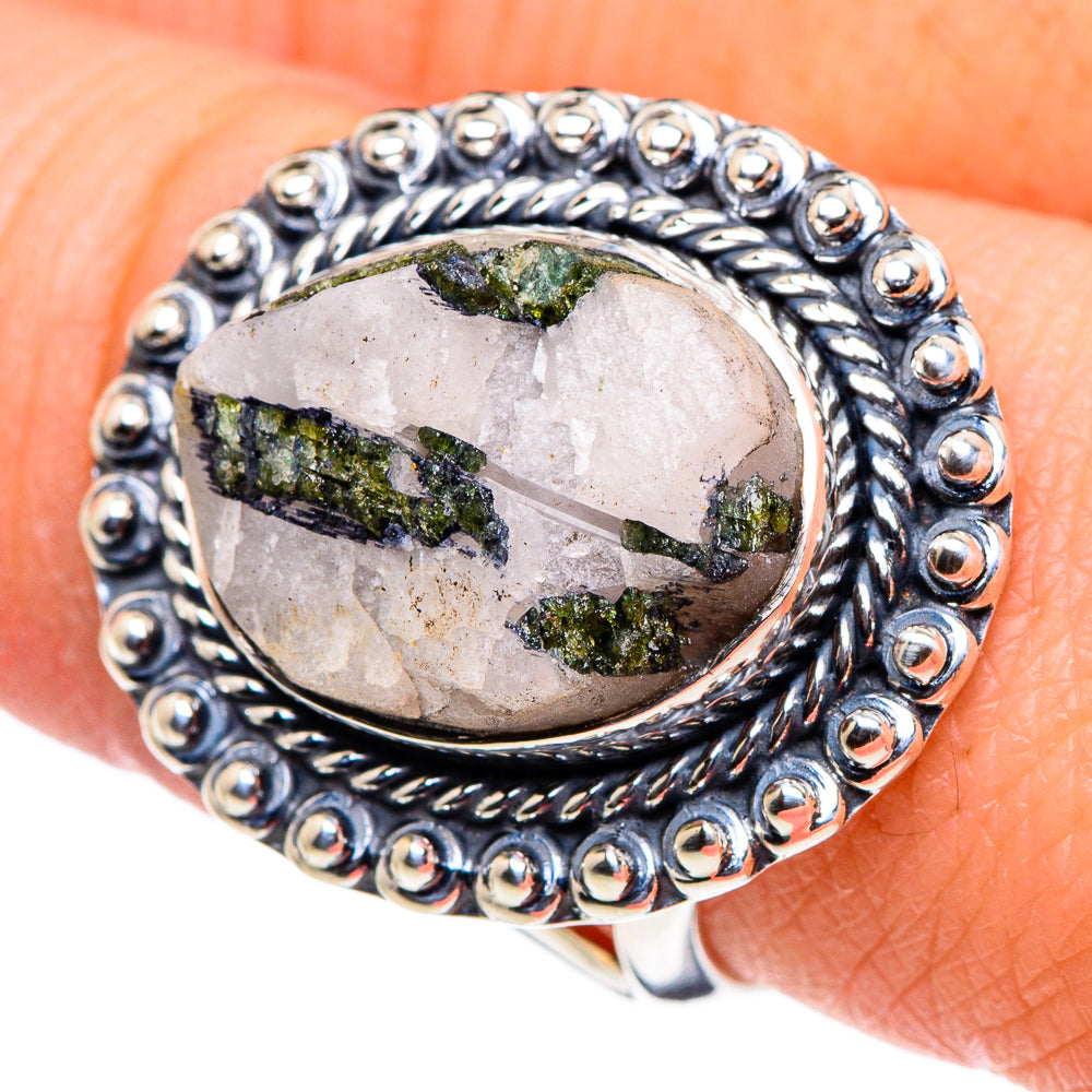 Green Tourmaline In Quartz Rings handcrafted by Ana Silver Co - RING94680