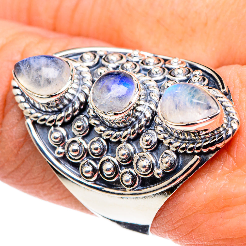 Rainbow Moonstone Rings handcrafted by Ana Silver Co - RING94693