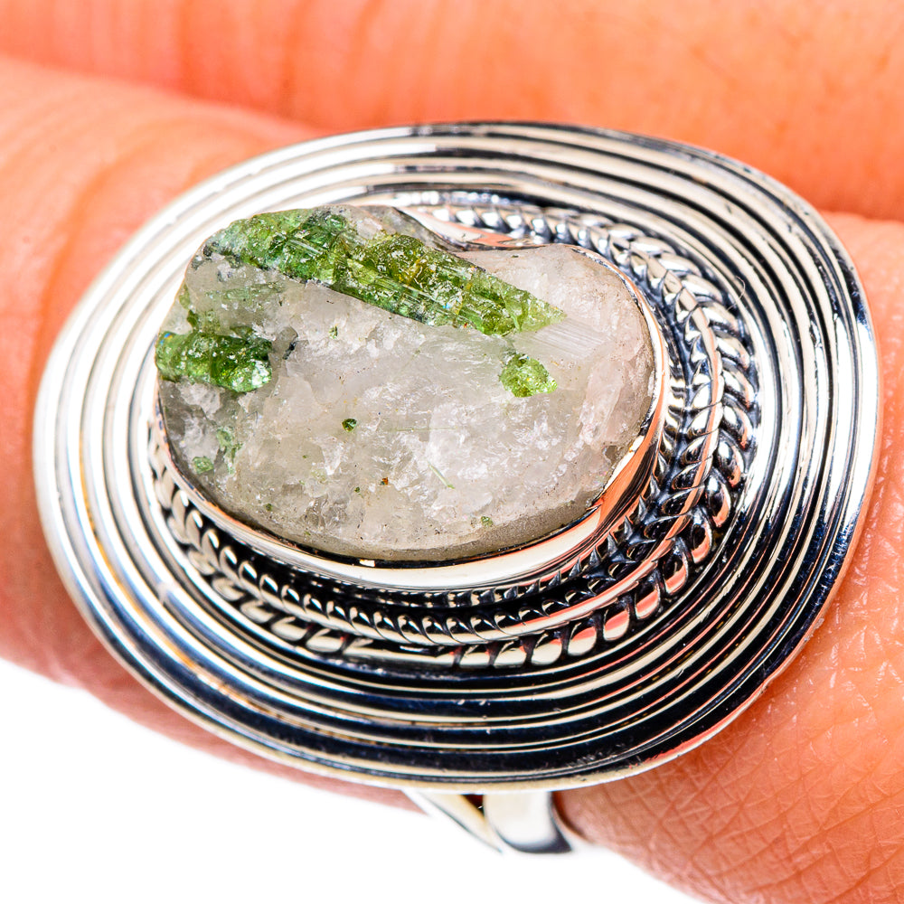 Green Tourmaline In Quartz Rings handcrafted by Ana Silver Co - RING94774