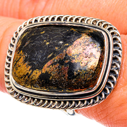 Pyrite In Black Onyx Rings handcrafted by Ana Silver Co - RING94853