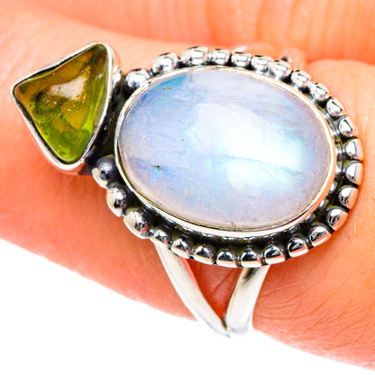 Rainbow Moonstone, Peridot Rings handcrafted by Ana Silver Co - RING94886