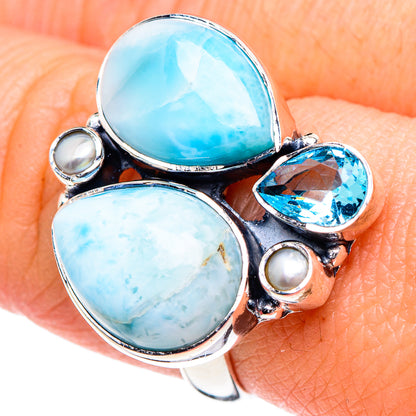 Larimar, Blue Topaz, Cultured Pearl Rings handcrafted by Ana Silver Co - RING94919