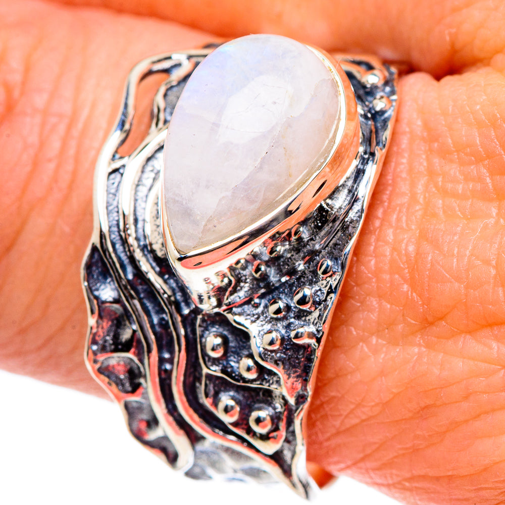 Rainbow Moonstone Rings handcrafted by Ana Silver Co - RING94937