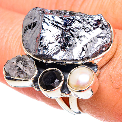Galena, Herkimer Diamond, Black Onyx, Cultured Pearl Rings handcrafted by Ana Silver Co - RING94940