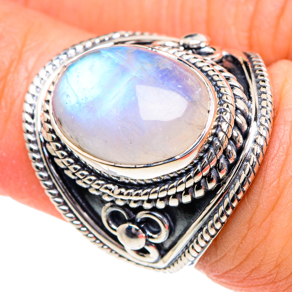 Rainbow Moonstone Rings handcrafted by Ana Silver Co - RING94956