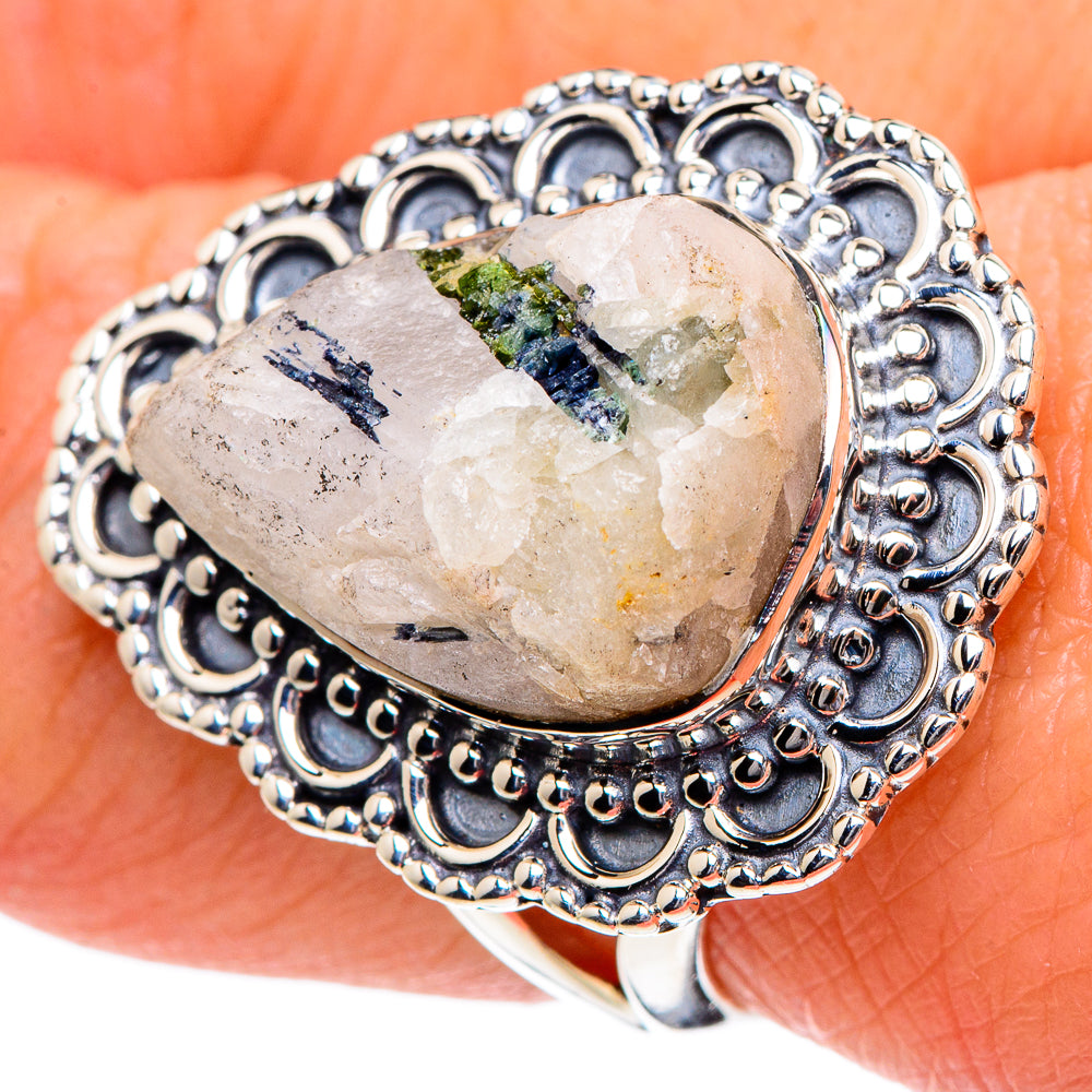 Green Tourmaline In Quartz Rings handcrafted by Ana Silver Co - RING94957