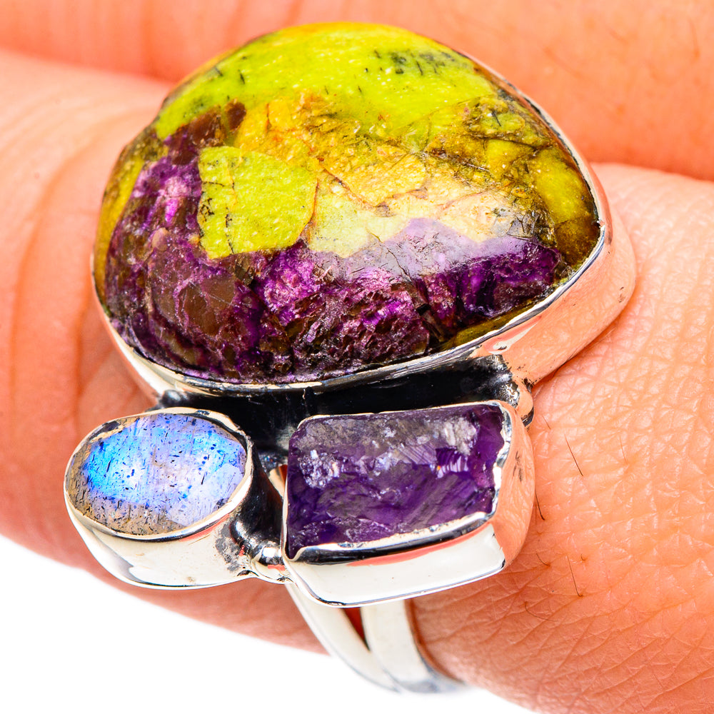 Atlantisite, Amethyst, Rainbow Moonstone Rings handcrafted by Ana Silver Co - RING94959