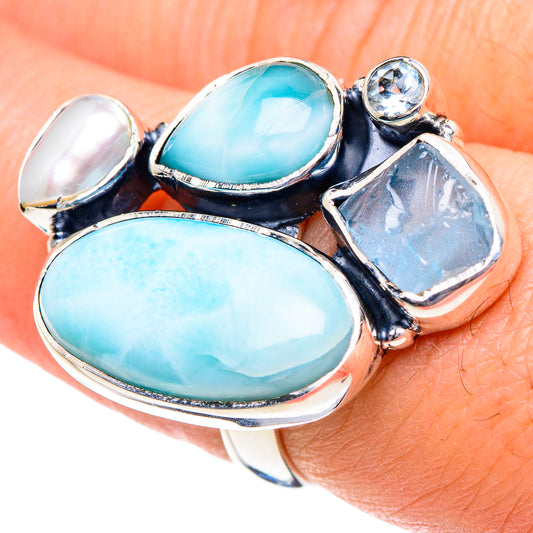 Larimar, Aquamarine, Cultured Pearl, Blue Topaz Rings handcrafted by Ana Silver Co - RING94974