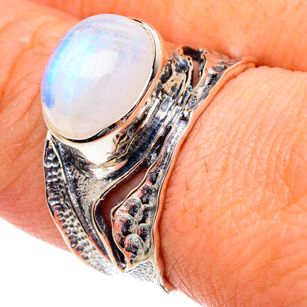 Rainbow Moonstone Rings handcrafted by Ana Silver Co - RING94995