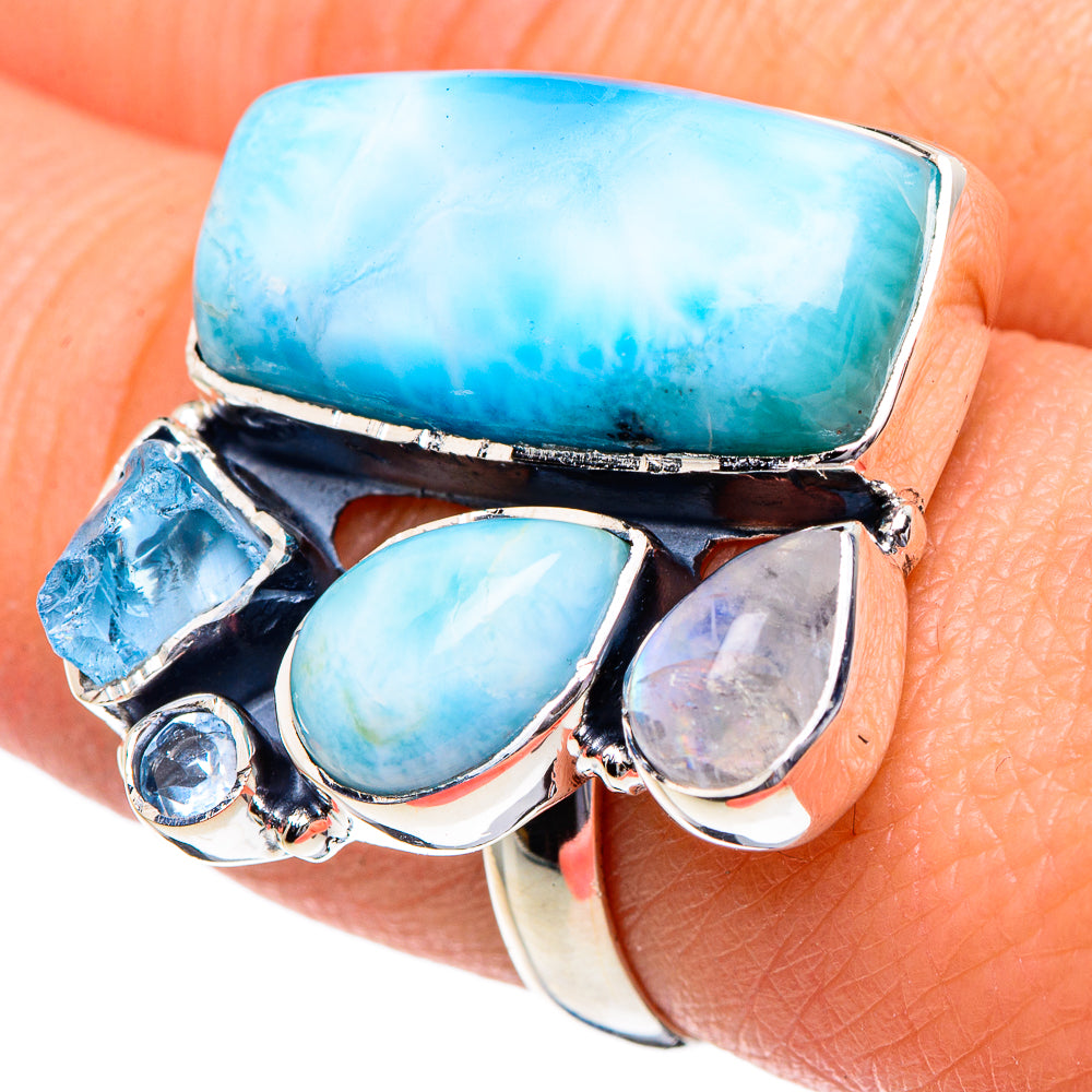 Larimar, Blue Topaz, Rainbow Moonstone Rings handcrafted by Ana Silver Co - RING95027