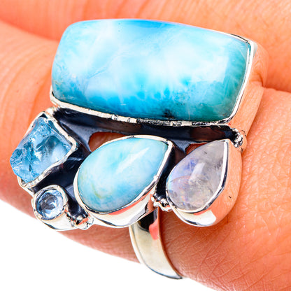 Larimar, Blue Topaz, Rainbow Moonstone Rings handcrafted by Ana Silver Co - RING95027