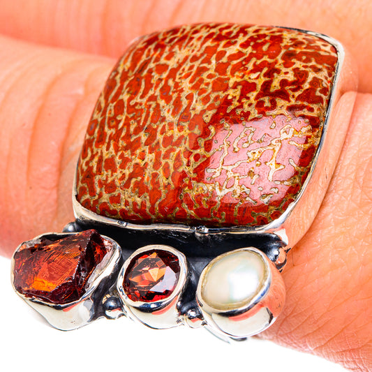 Dinosaur Bone, Garnet, Cultured Pearl Rings handcrafted by Ana Silver Co - RING95048
