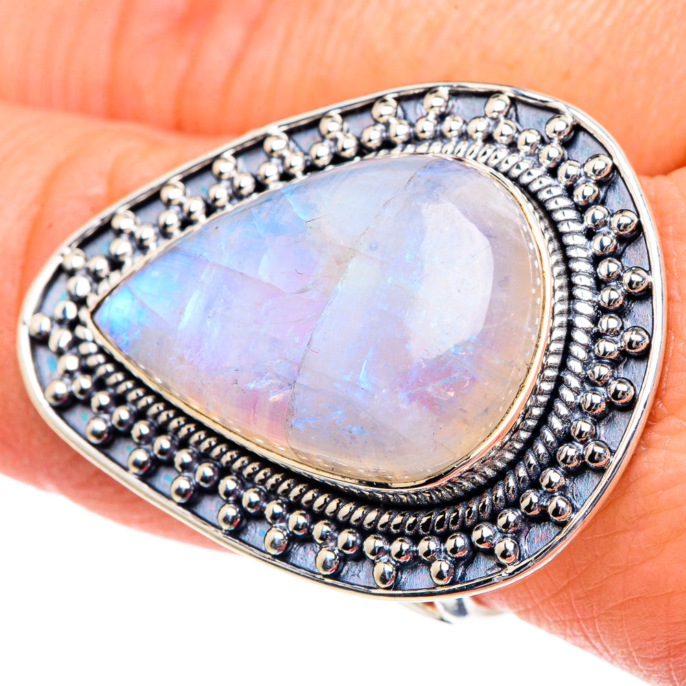 Rainbow Moonstone Rings handcrafted by Ana Silver Co - RING95063